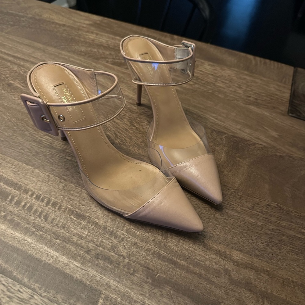 Aquazzura Tan PVC Heels with Ankle Strap